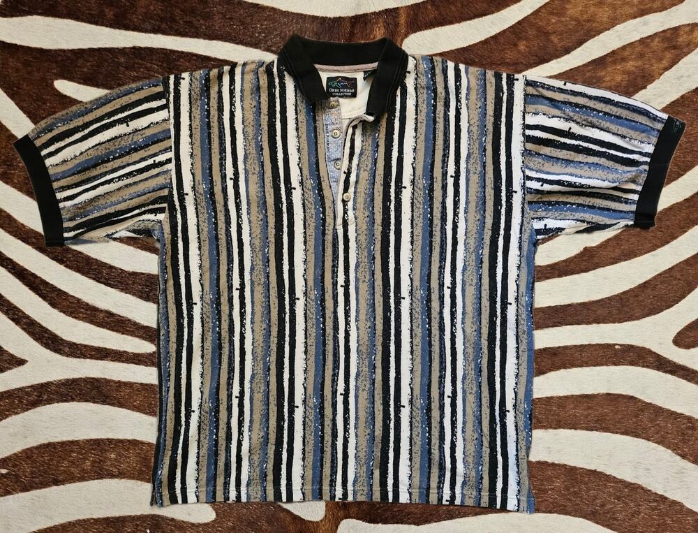 Vintage Greg Norman Collection Coogi Style Abstract Polo Collared Shirt Men's LG